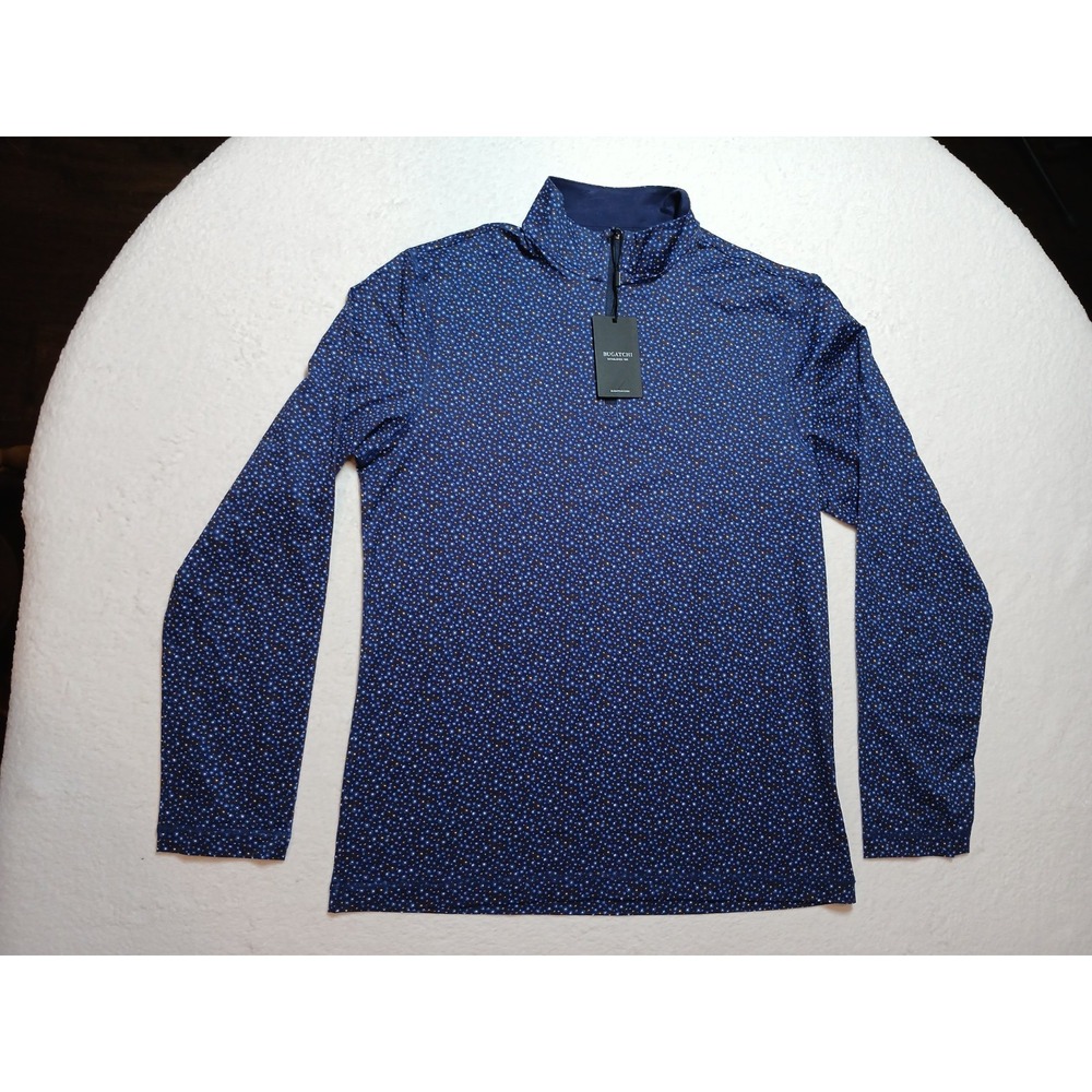 NWT Bugatchi Anthony OoohCotton Quarter Zip Pullover Blue Geometric Small S $179
